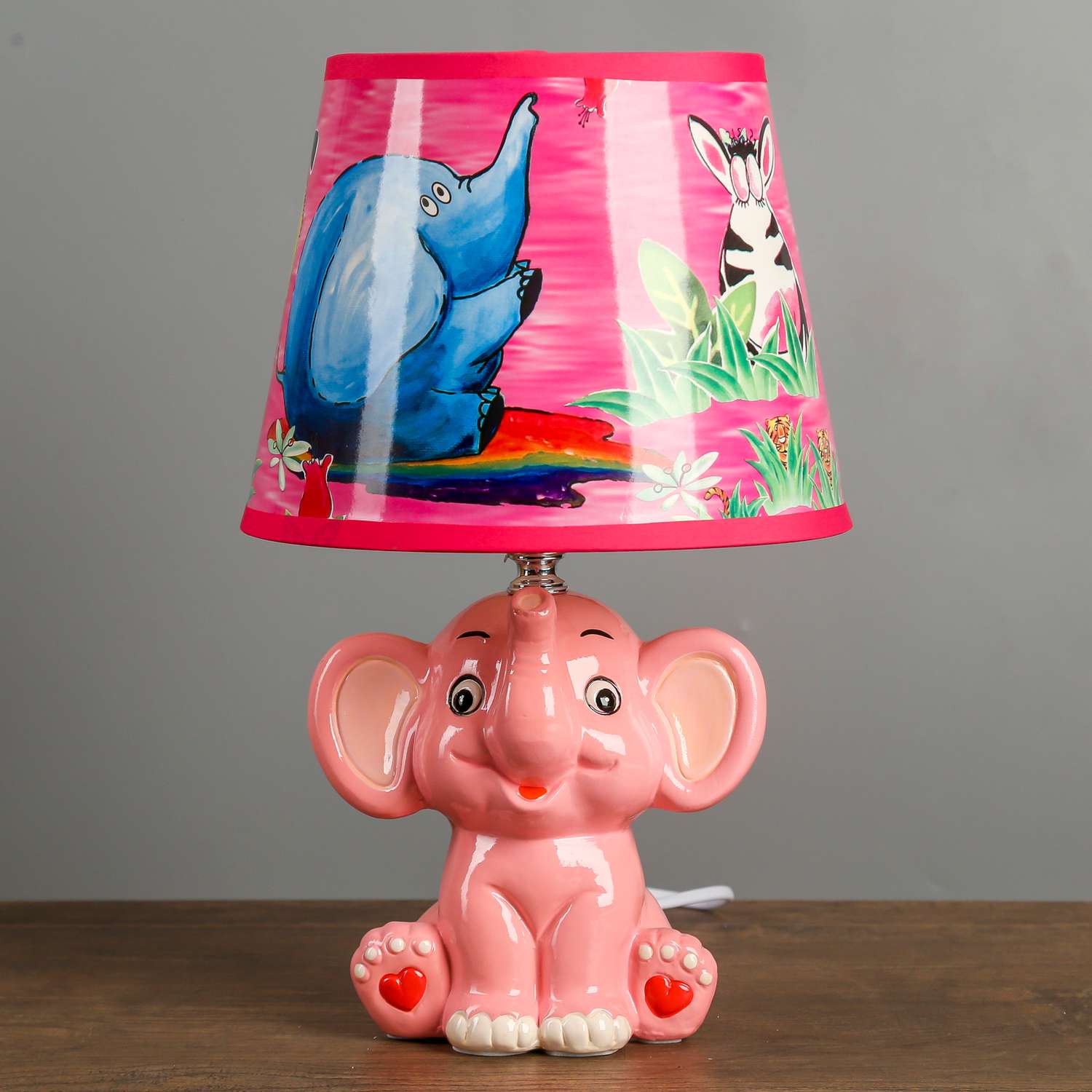 Лампа настольная RISALUX с абажуром «Слонёнок розовый» Е14 40W - фото 2
