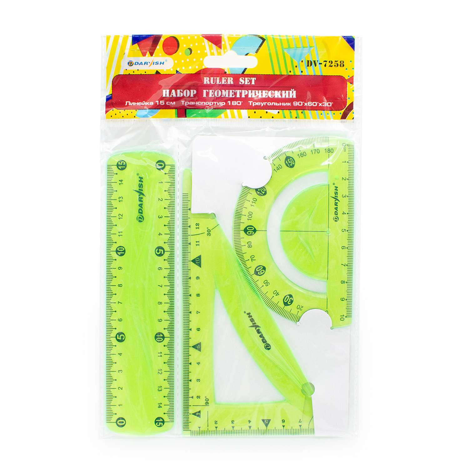 Набор линеек Darvish геометрических школьных пластиковых мягких 3 шт зеленый - фото 3