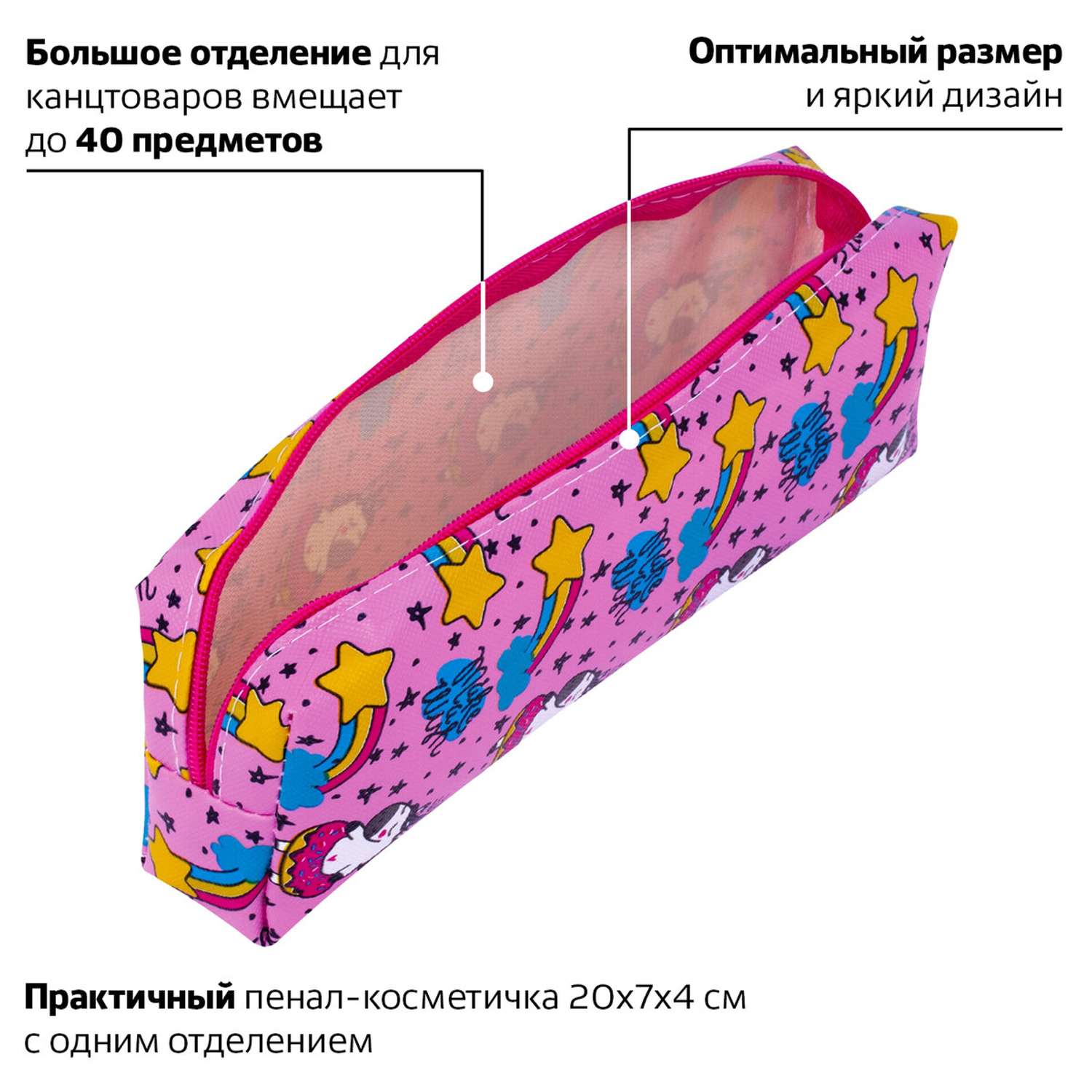 Пенал-косметичка Пифагор для девочек Unicorn прямоугольный - фото 2