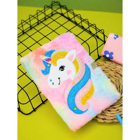 Блокнот плюшевый iLikeGift Unicorn head colorful