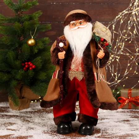 Дед мороз Зимнее волшебство «В коричневой шубке с посохом» двигается 20х50 см