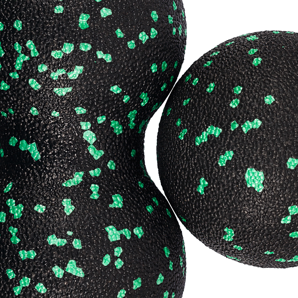 Набор массажных мячей МФР STRONG BODY классический и сдвоенный: 8 см и 8х16 см черно-зеленый - фото 5