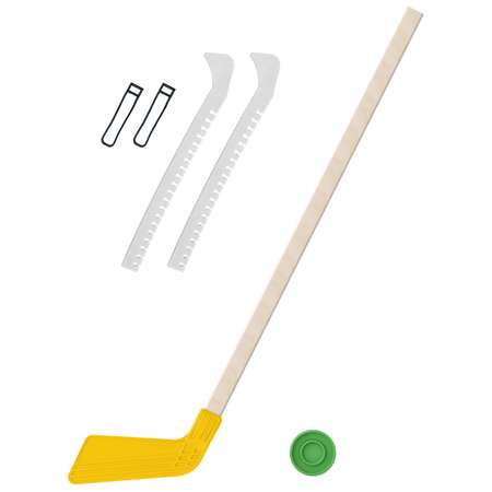 Набор для хоккея Задира Клюшка хоккейная детская жёлтая 80 см + шайба + Чехлы для коньков белые