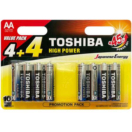 Батарейки Toshiba LR6 щелочные alkaline Пальчик High Power 8шт AA 1.5V