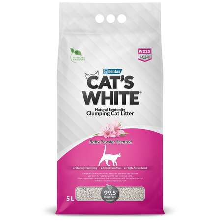 Наполнитель для кошек Cats White комкующийся с ароматом Детской присыпки 5л