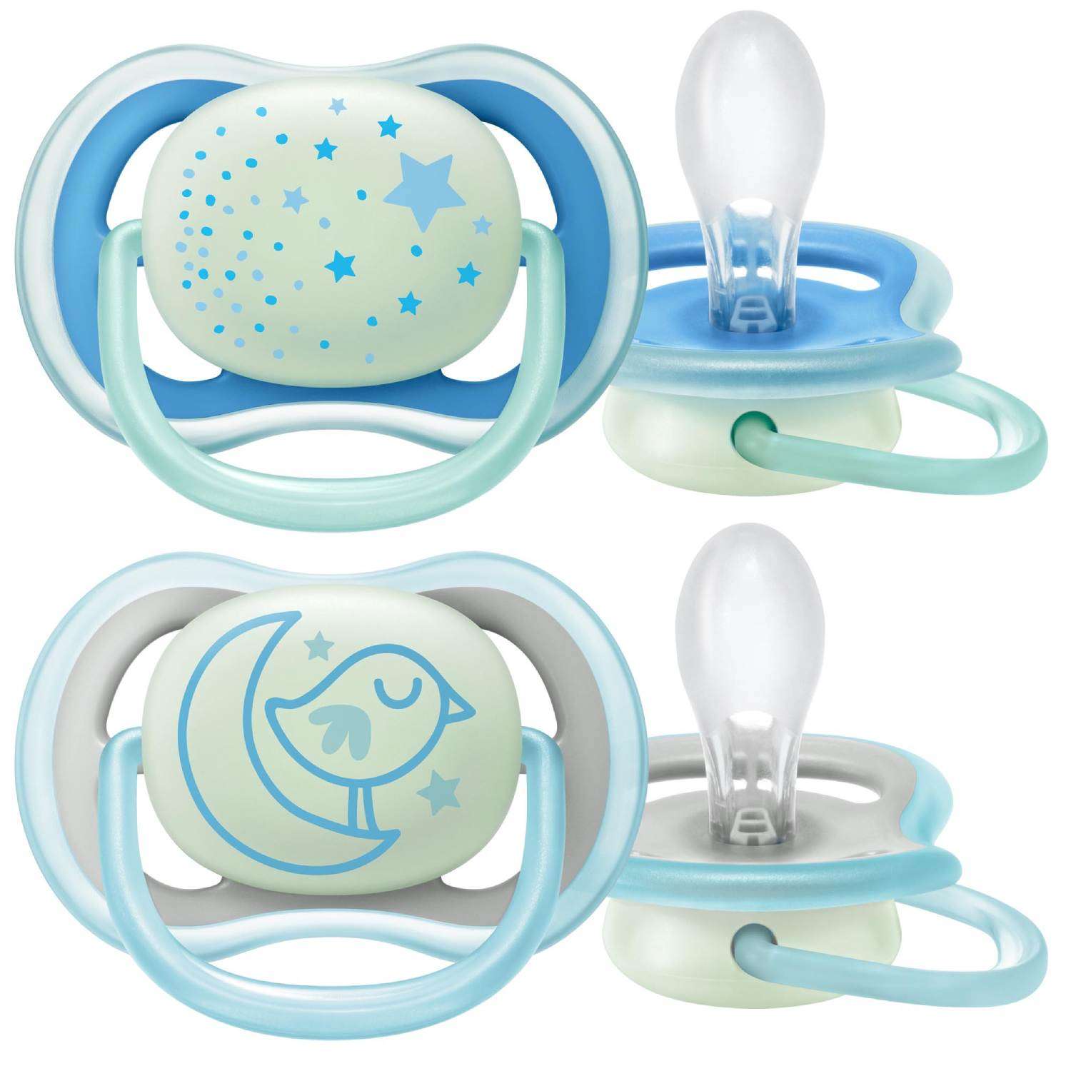 Светящаяся соска-пустышка Philips Avent ultra air night SCF376/21 силиконовая, с футляром для хранения и стерилизации, 6-18 мес, 2 шт - фото 1