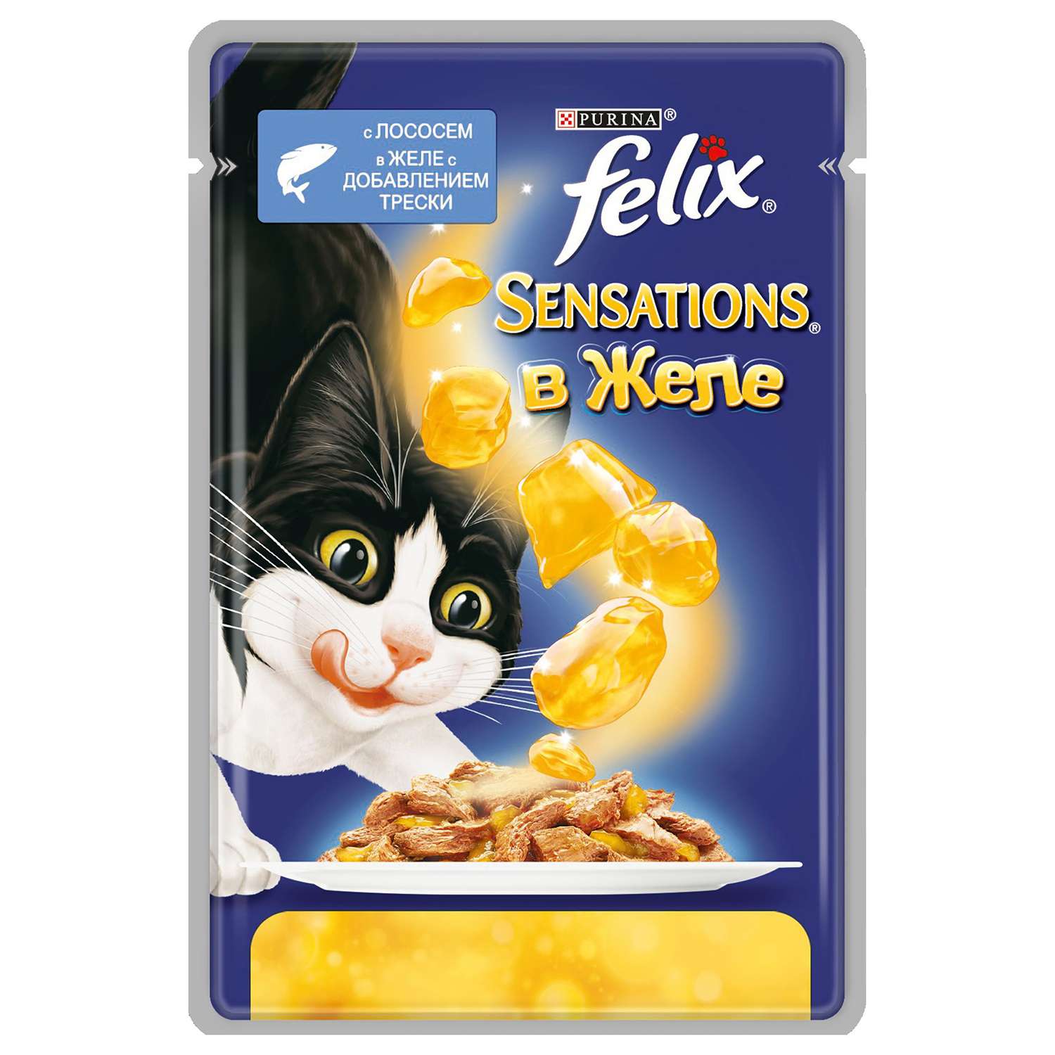 Корм влажный для кошек Felix Sensations 85г с лососем в желе со вкусом трески пауч - фото 1