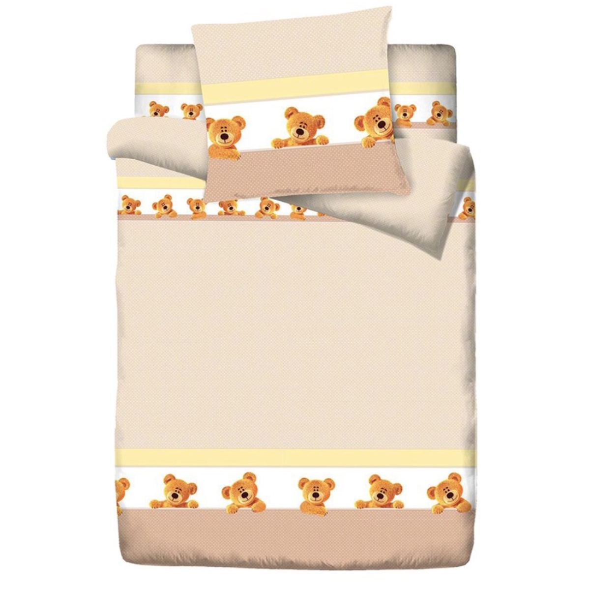 Комплект постельного белья Маленькая соня Медведи 3 предмета бежевый - фото 2