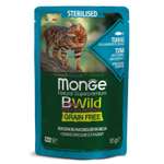 Корм для кошек MONGE Cat BWild Grain Free для стерилизованных беззерновой из тунца с креветками и овощами пауч 85г