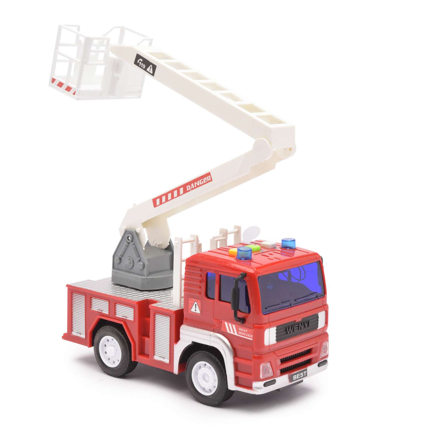Пожарная машина Devik Toys c лестницей инерция (свет звук)1:20 3910554 - фото 2