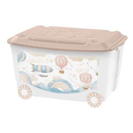 Ящик для игрушек Пластишка на колесах с декором Воздушные шары 45л темно-бежевый