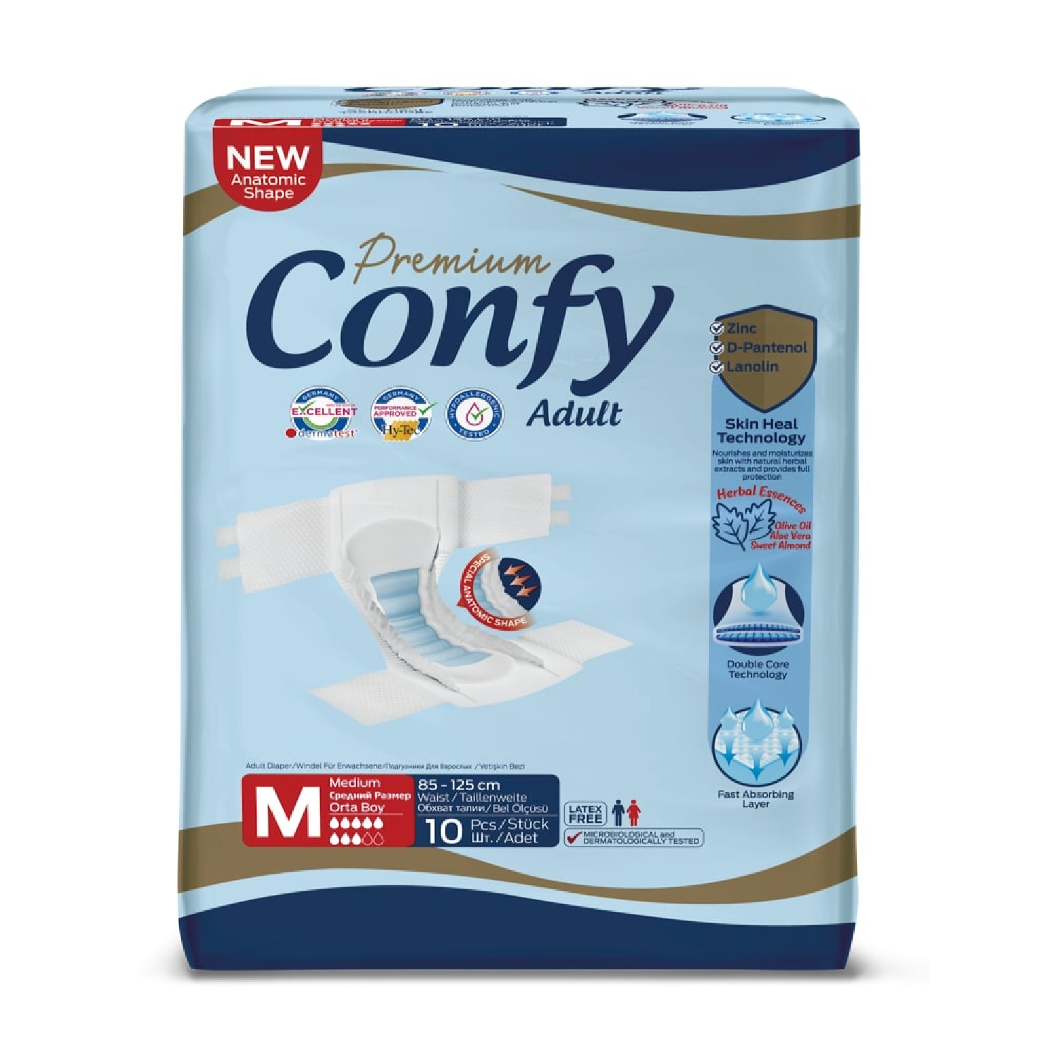 Подгузники для взрослых CONFY Adult Premium M10 размер M талия 85-125 см 10 шт - фото 1