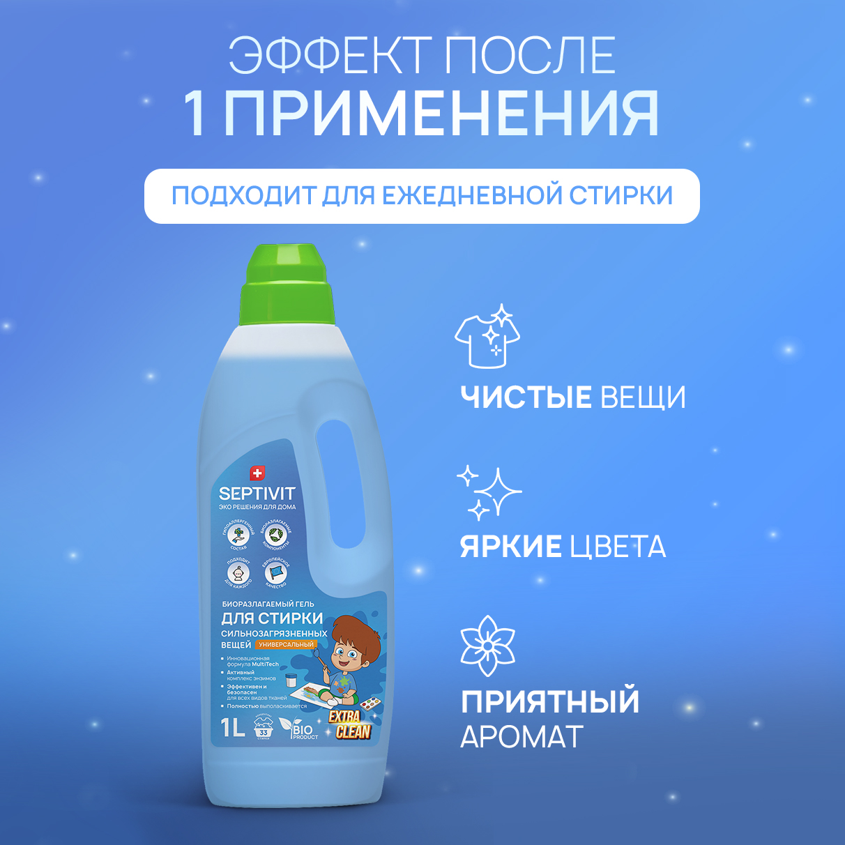 Гель для стирки SEPTIVIT Premium Универсальный Extra Clean 1л - фото 4