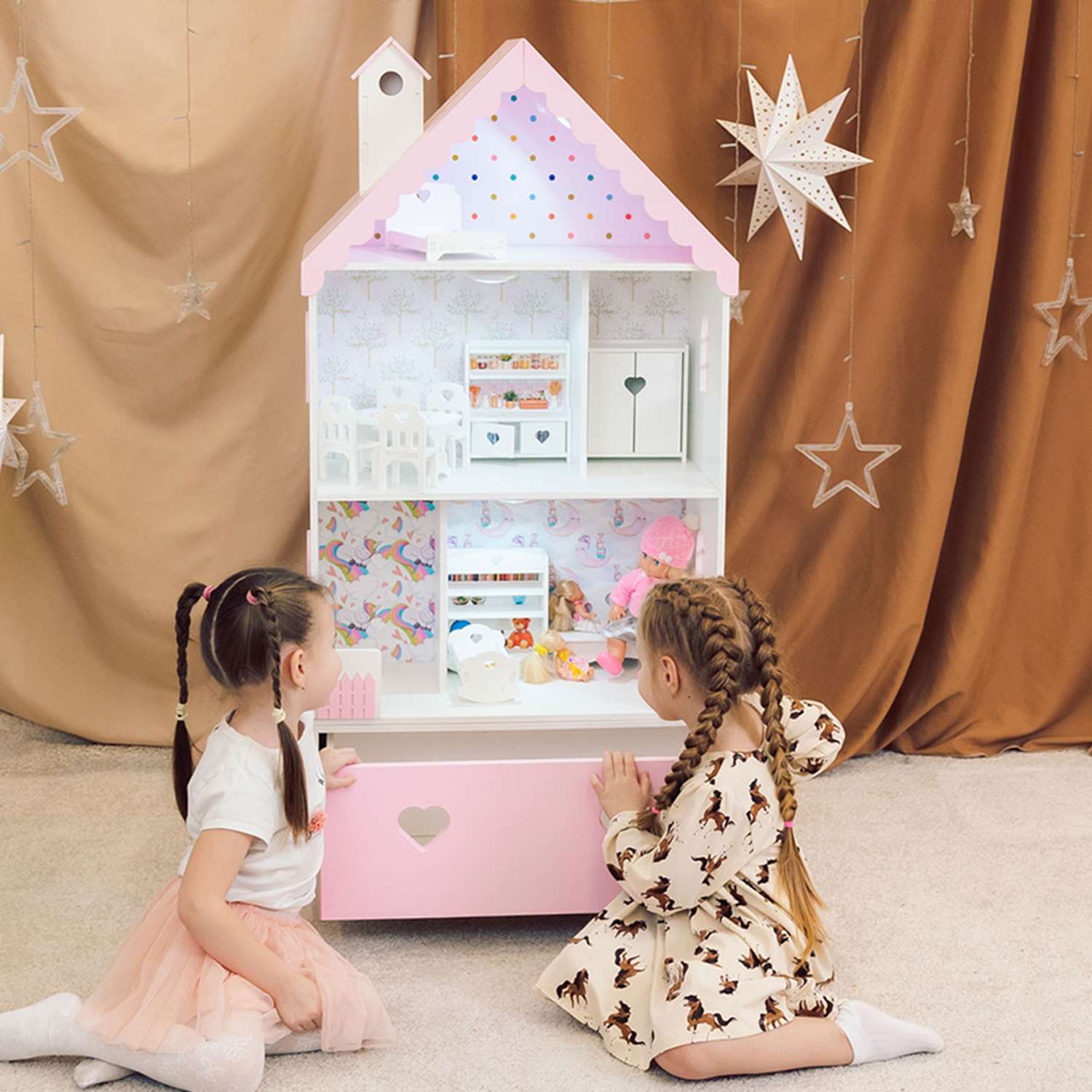 Кукольный дом Pema kids бело-розовый Материал МДФ ЛуизаБелРоз - фото 1