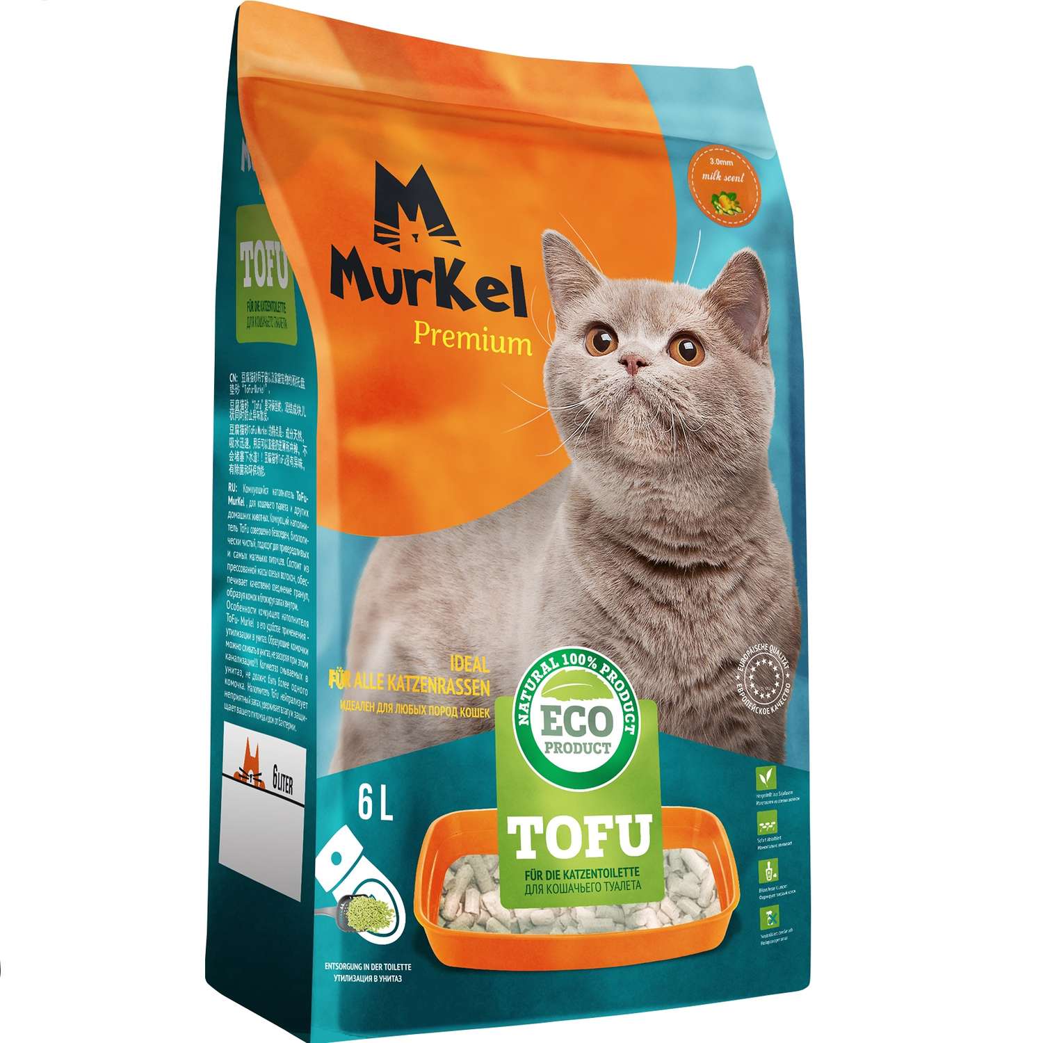 Наполнитель для кошек Murkel тофу Молоко 6 л - фото 1