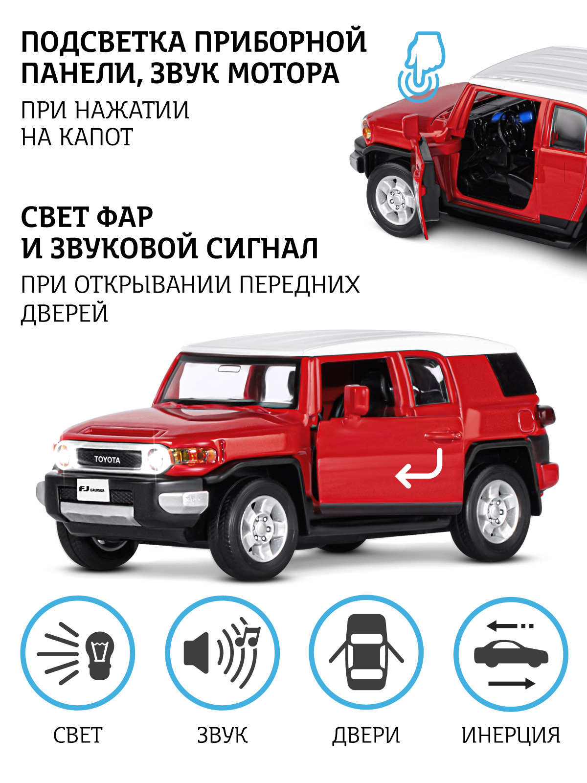 Машинка металлическая АВТОпанорама 1:32 Toyota FJ Cruiser красный  инерционная