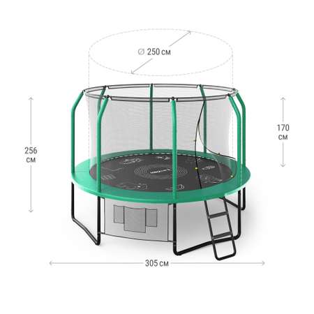 Батут каркасный Supreme 10 ft UNIX line game Green общий диаметр 305 см до 150 кг