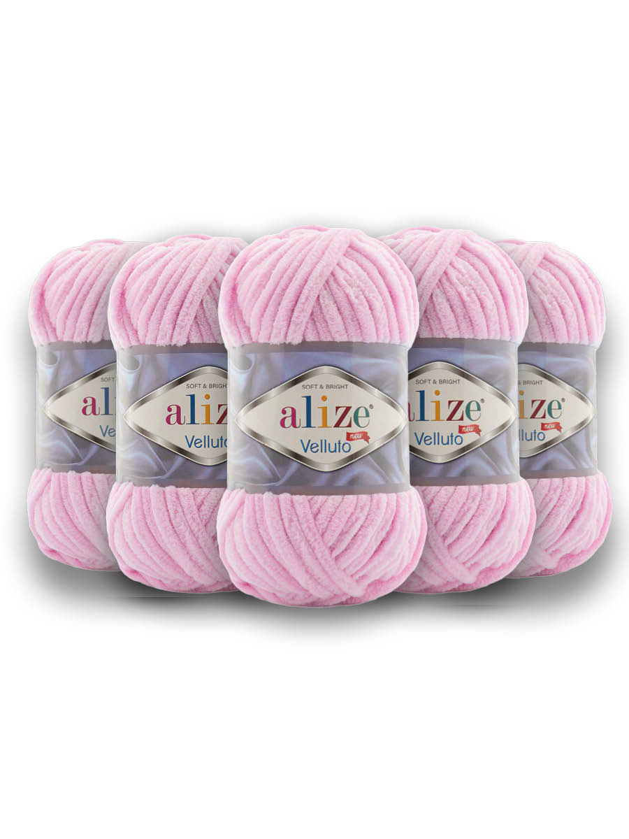 Пряжа для вязания Alize velluto 100 гр 68 м микрополиэстер мягкая велюровая 31 детский розовый 5 мотков - фото 3