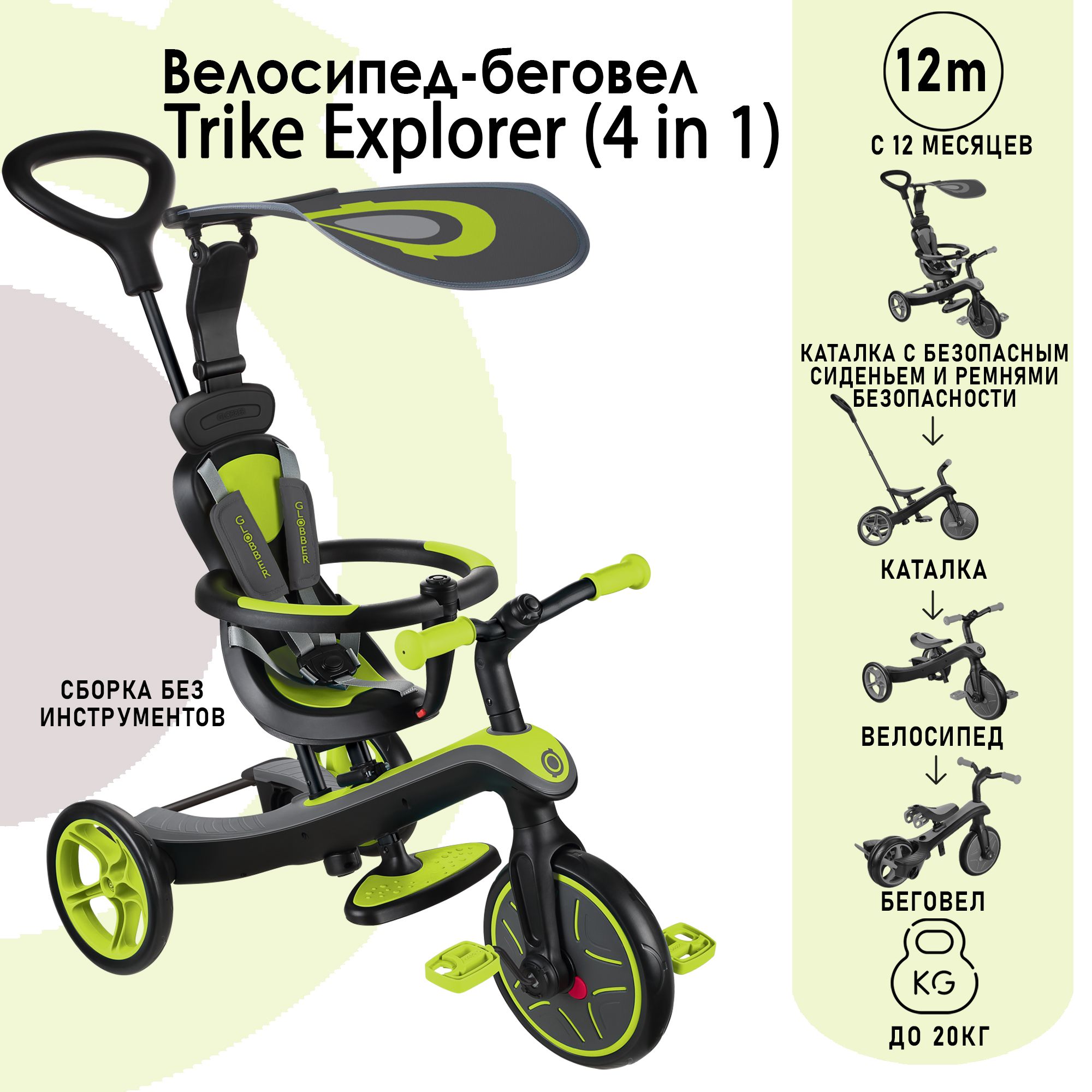 Трехколесный велосипед-беговел Globber Trike explorer 4 in 1 купить по цене  19725 ₽ в интернет-магазине Детский мир