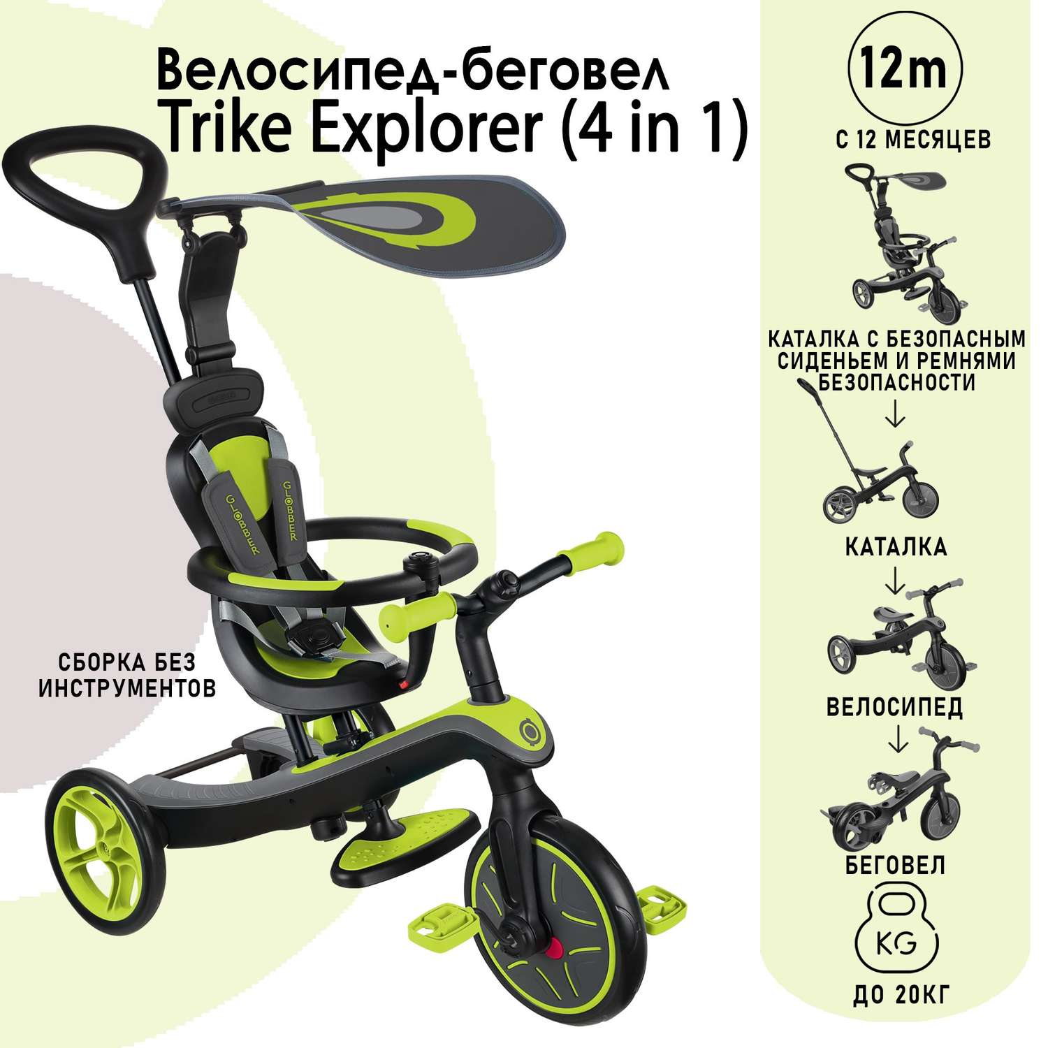 Трехколесный велосипед-беговел Globber Trike explorer 4 in 1 - фото 1