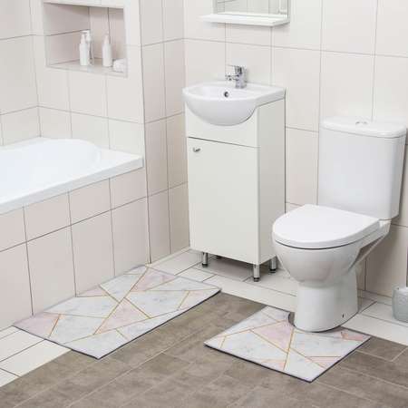 Набор ковриков Доляна для ванной и туалета «Гео» 2 шт: 50×80 40×50 см цвет розово-серый