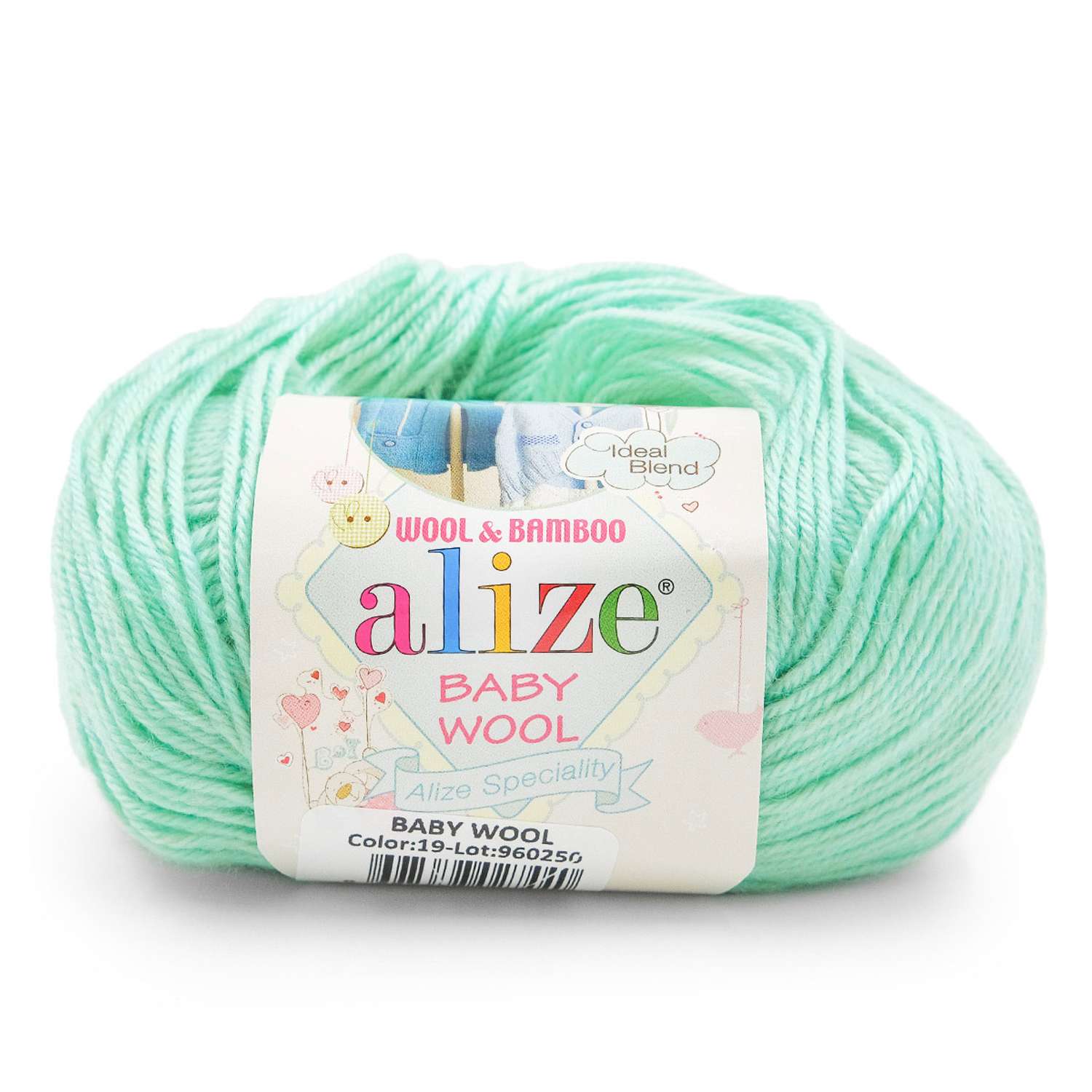 Пряжа для вязания Alize baby wool бамбук шерсть акрил мягкая 50 гр 175 м 19 водяная зелень 10 мотков - фото 2