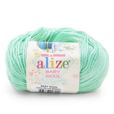 Пряжа для вязания Alize baby wool бамбук шерсть акрил мягкая 50 гр 175 м 19 водяная зелень 10 мотков