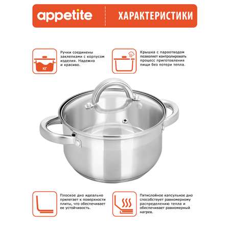 Кастрюля APPETITE нержавеющая сталь Elisa 1.8л