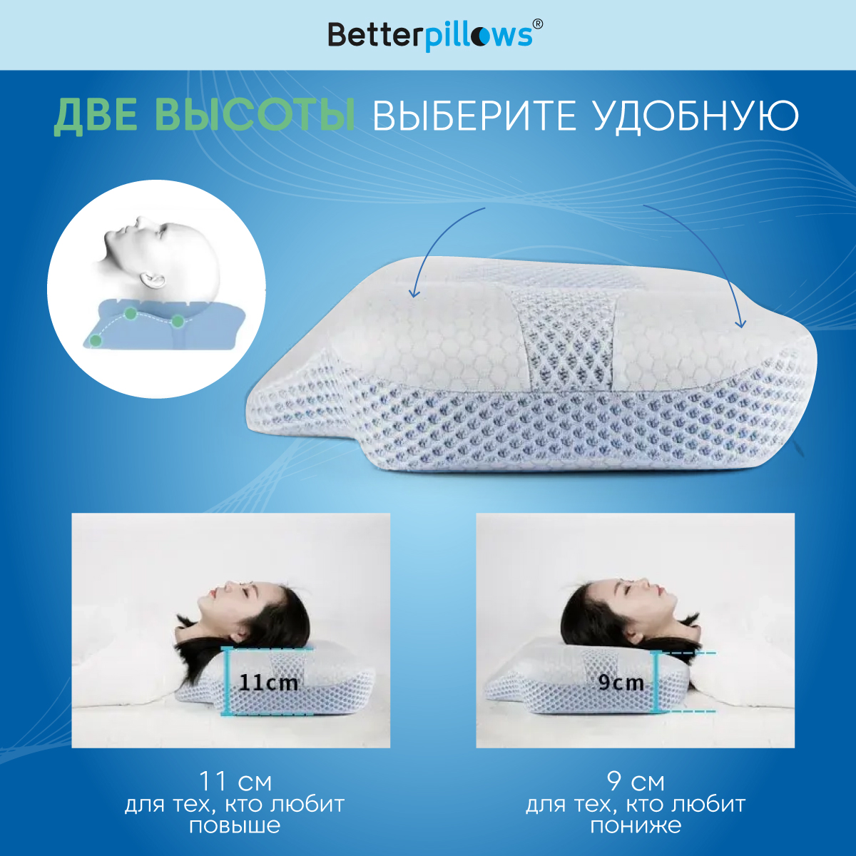 Подушка Betterpillows ортопедическая с охлаждающем эффектом - фото 6