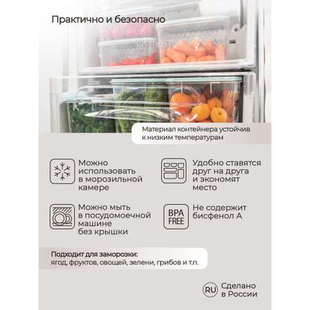 Контейнер Phibo для замораживания и хранения продуктов с декором Кристалл 1.8л светло-голубой