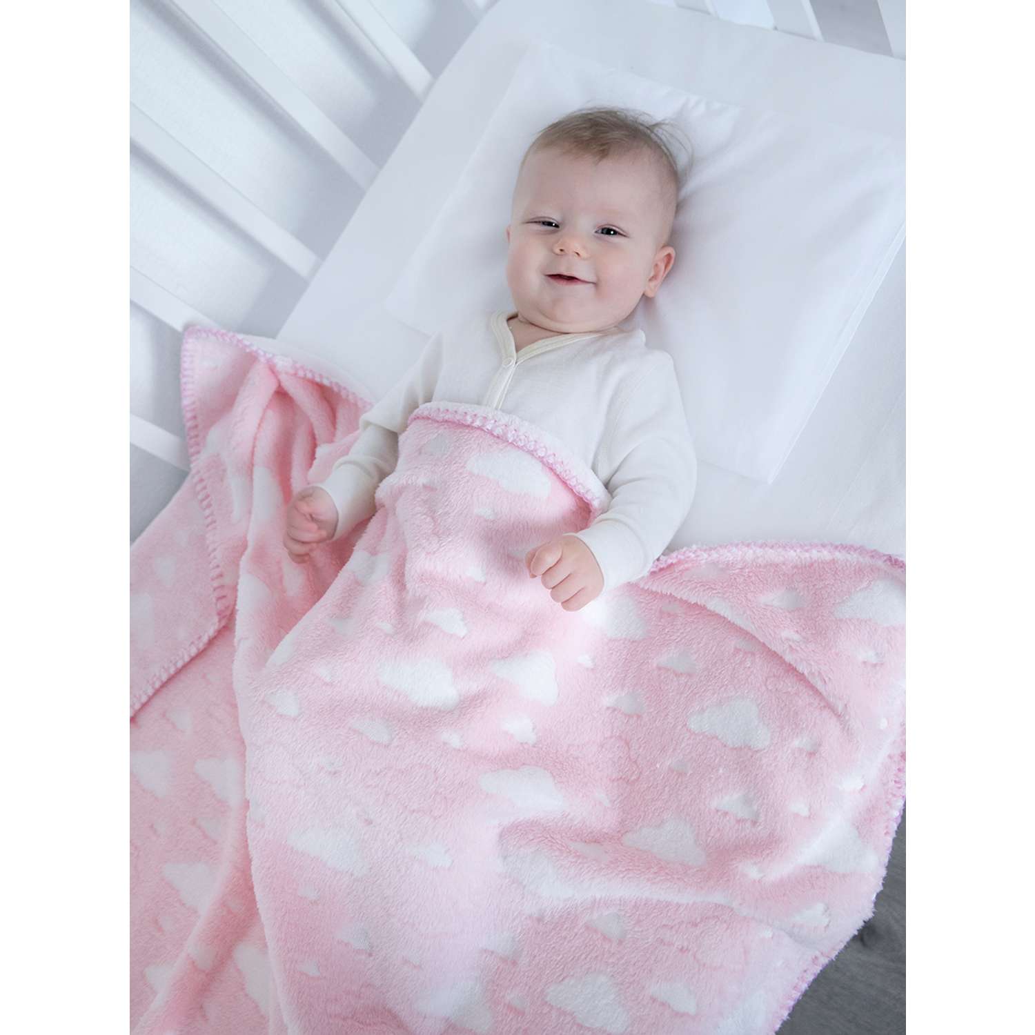 Плед плюшевый Baby Nice MICRO FLANNEL Облака 75х100 см розовый - фото 3