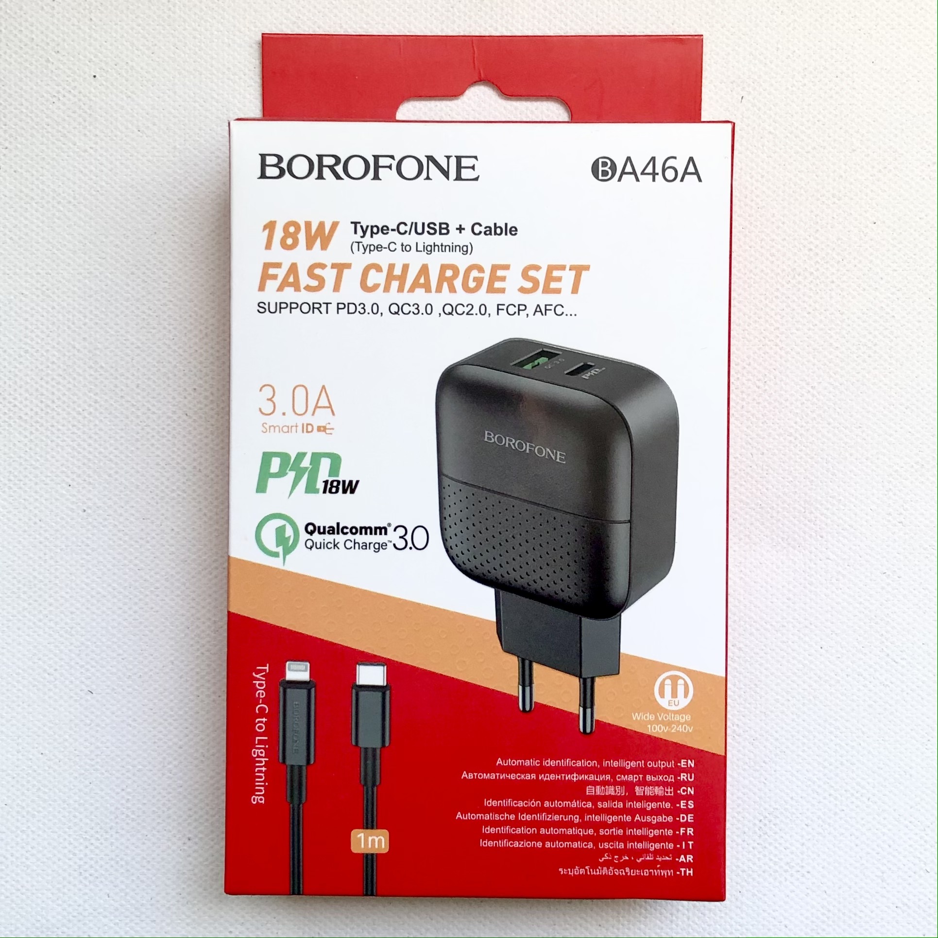 Сетевое зарядное устройство Borofone BA46A Fast Charge Set /PD18w+QC3.0 /кабель Type-C to Lightning - фото 1