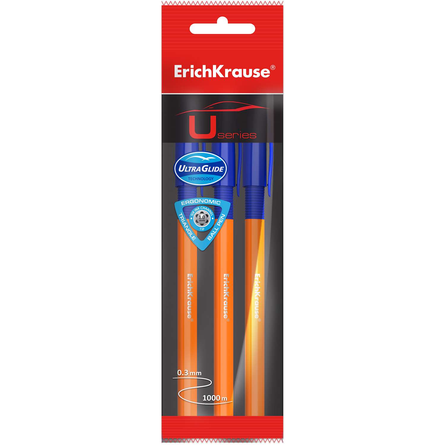 Ручки шариковые ErichKrause U109 Orange Stick Синие 3шт 47592 - фото 1