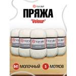 Пряжа для вязания YarnArt Velour 100 г 170 м микрополиэстер мягкая велюровая 5 мотков 841 молочный