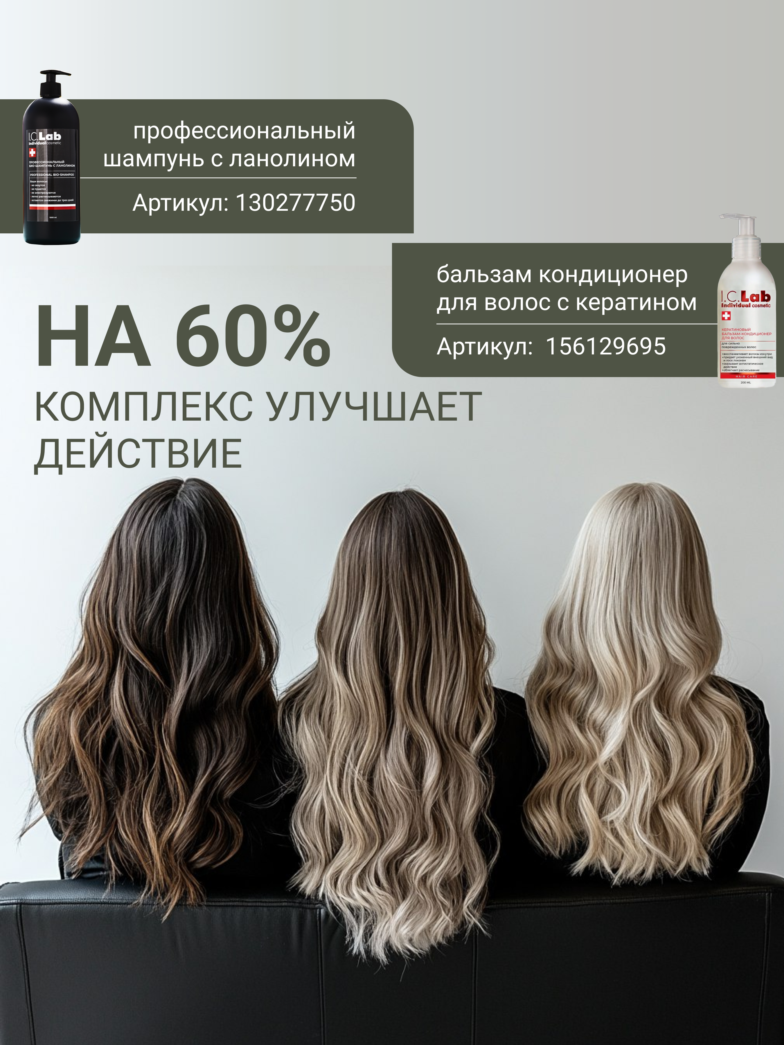 Шампунь I.C.Lab Individual cosmetic Профессиональный с ланолином 1 л мужской и женский - фото 8