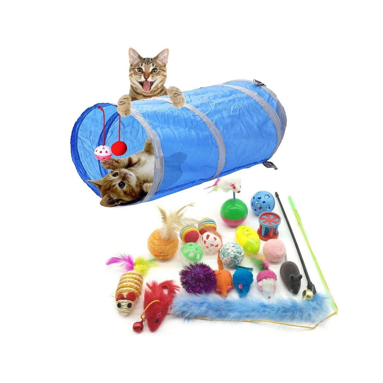 Игрушки для кошек с туннелем ZDK ZooWell с дразнилкой и палочками Мататаби 18 шт - фото 1