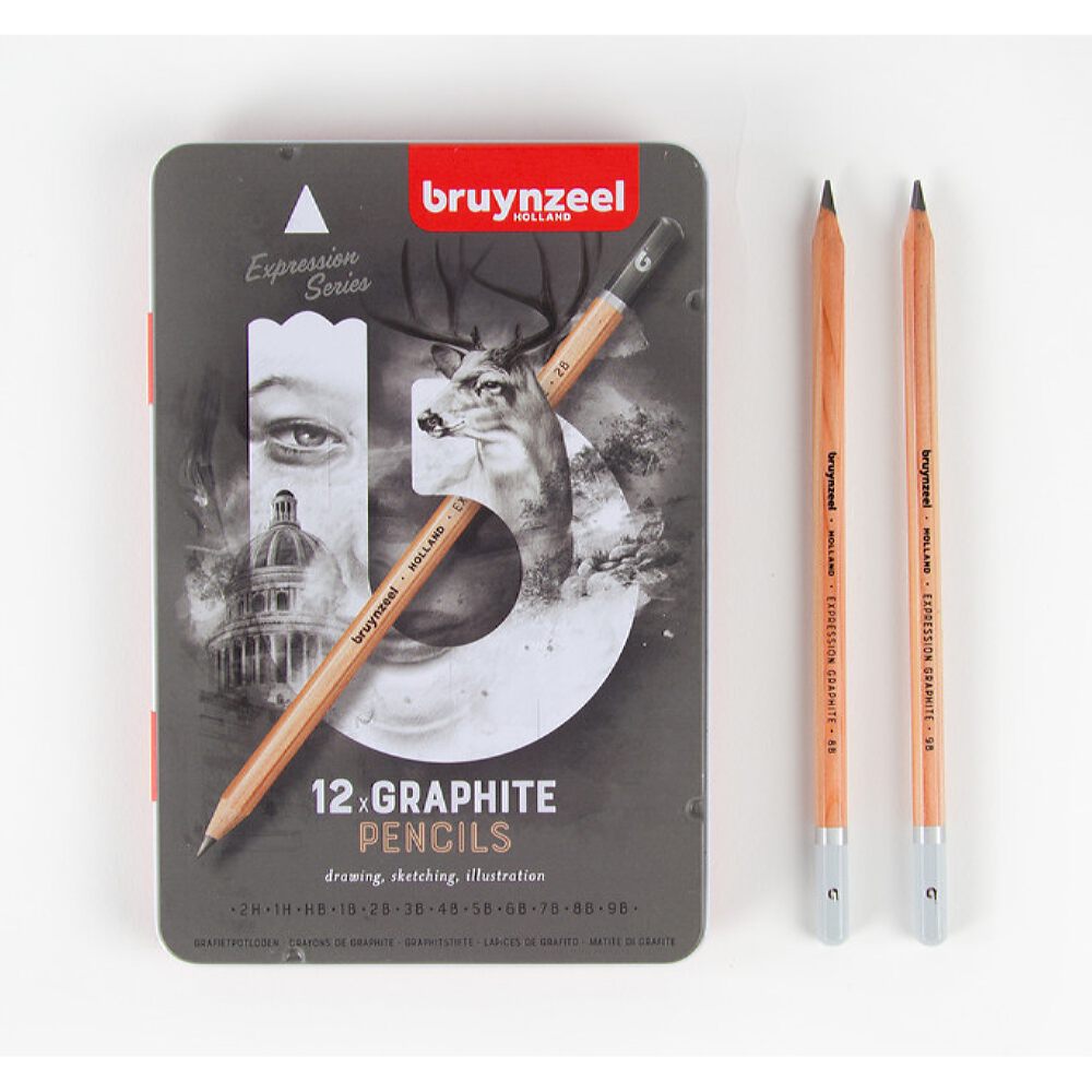 Набор карандашей для графики BRUYNZEEL Expression Graphite 12 типов жесткости в металлическом коробе-пенале - фото 2