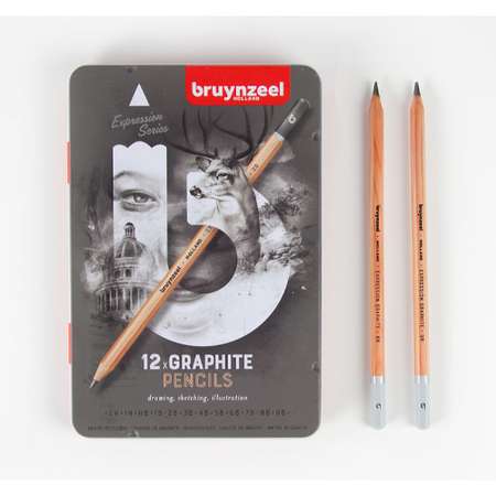 Набор карандашей для графики BRUYNZEEL Expression Graphite 12 типов жесткости в металлическом коробе-пенале