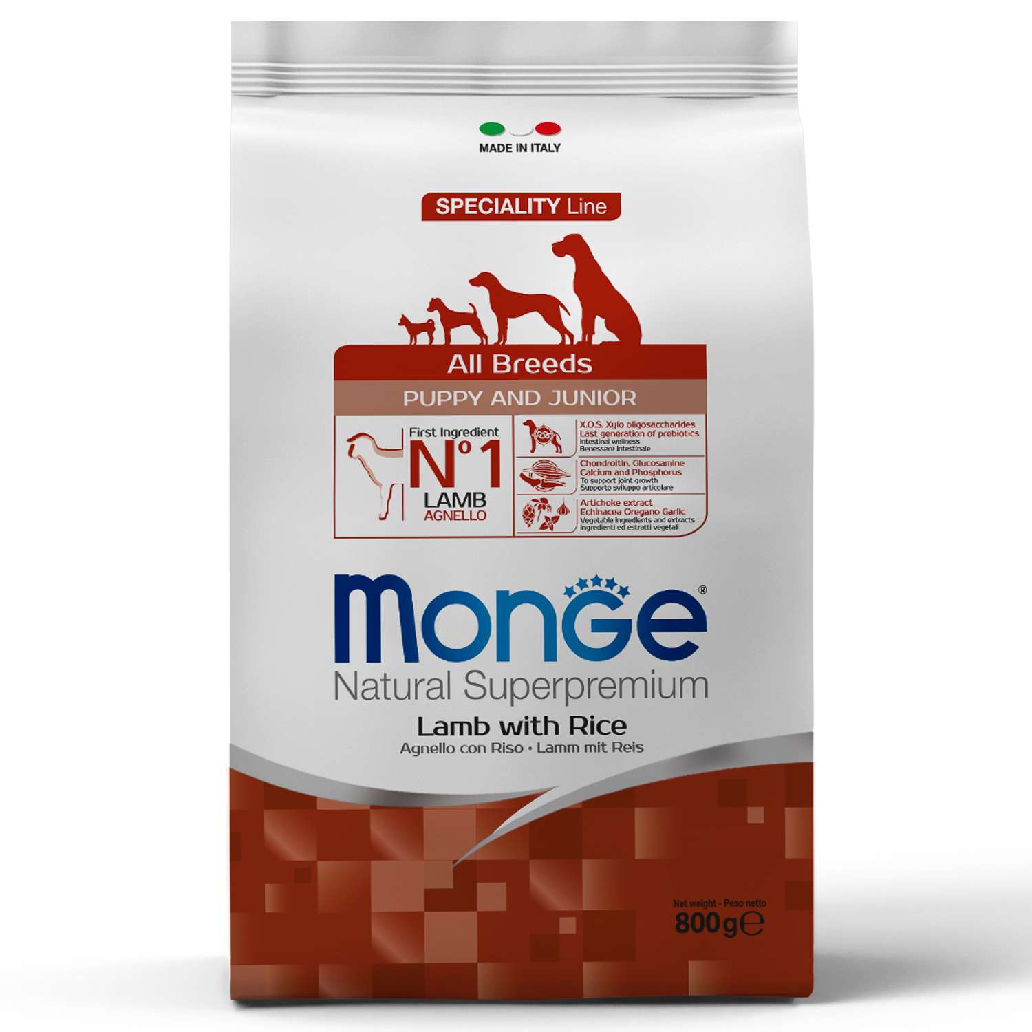Корм для щенков MONGE Dog Speciality всех пород ягненок с рисом сухой 800г - фото 1