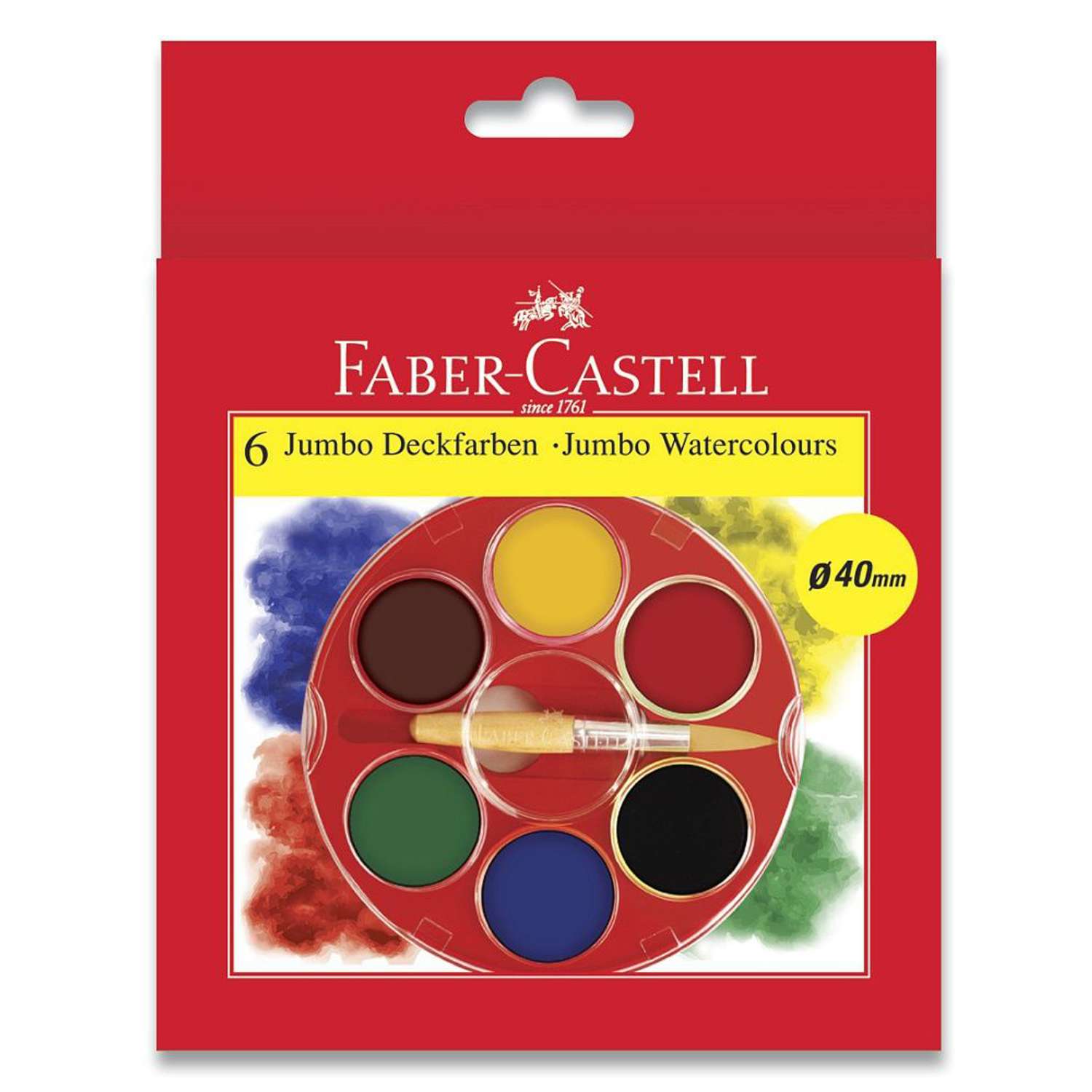 Акварельные краски Faber Castell JUMBO стандартные цвета диаметр 40 мм 6 шт. - фото 1