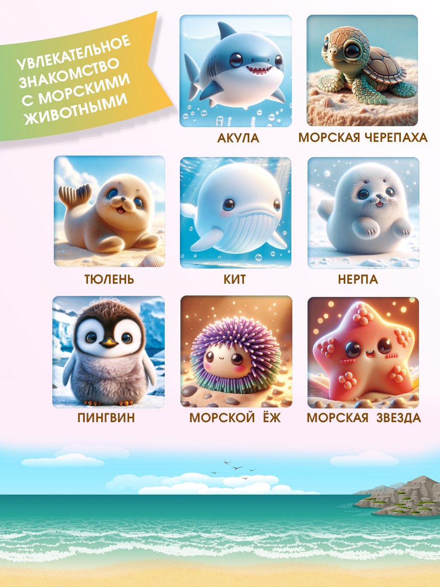 Пазл BONNY CAT 8 в 1. Морские животные деревянный - фото 2