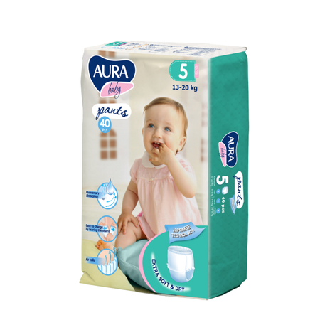 Подгузники-трусики AURA BABY одноразовые для детей 5/XL 13-20 кг jambo-pack 40шт