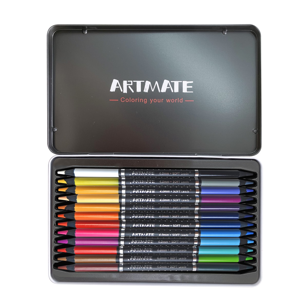 Набор цветных двусторонних карандашей ACMELIAE Blackwood Artmate 12 штук 24цвета в металлическом футляре - фото 1