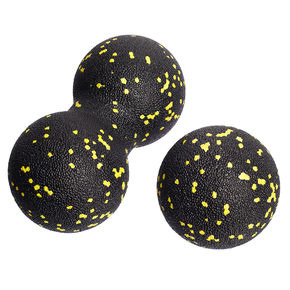 Набор массажных мячей МФР STRONG BODY классический и сдвоенный: 8 см и 8х16 см черно-желтый - фото 2