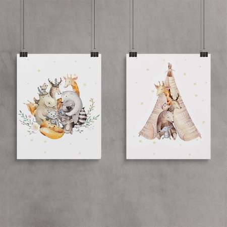 Интерьерный постер Moda interio Watercolor animals Акварельные животные 40х50 см 2 шт