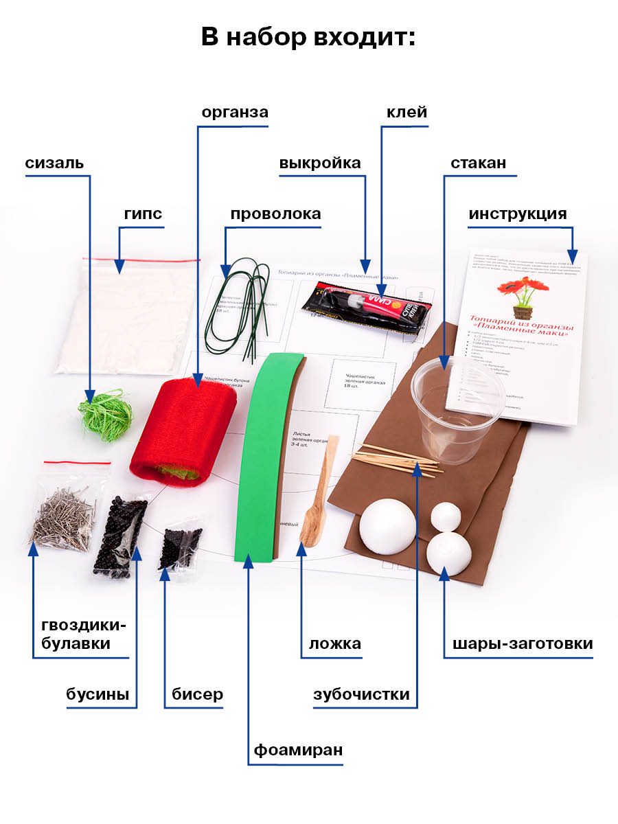 Набор для творчества Волшебная мастерская Пламенные маки топиарий - фото 5