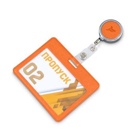 Держатель для бейджа Flexpocket с металлическим ретрактором горизонтальный оранжевый