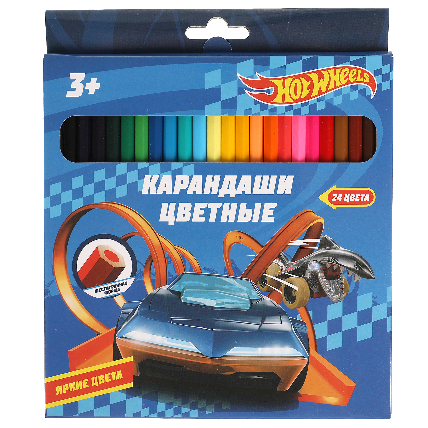 Цветные карандаши УМка Hot Wheels 24 цвета шестигранные 313754 - фото 1