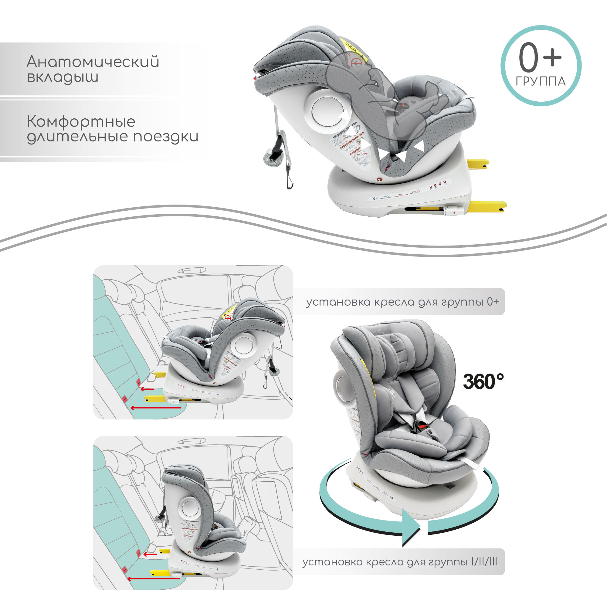 Автокресло Amarobaby Сhampion Isofix класс D группа 0+/1/2/3 Серый - фото 9