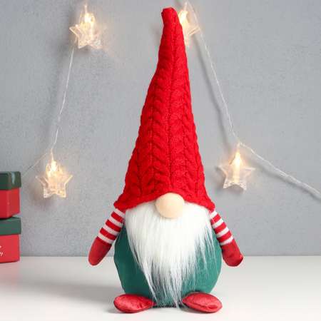 Кукла интерьерная Зимнее волшебство «Дед Мороз светящийся нос в красном колпаке заг-заг» 33х15х12 см